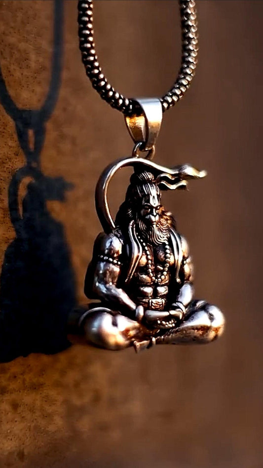 Bajrang Bali Silver Locket With Chain