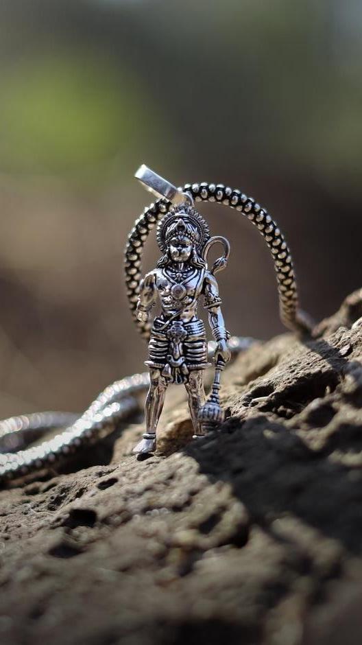 Lord Hanuman Silver Pendant with Chain for Power & Protection