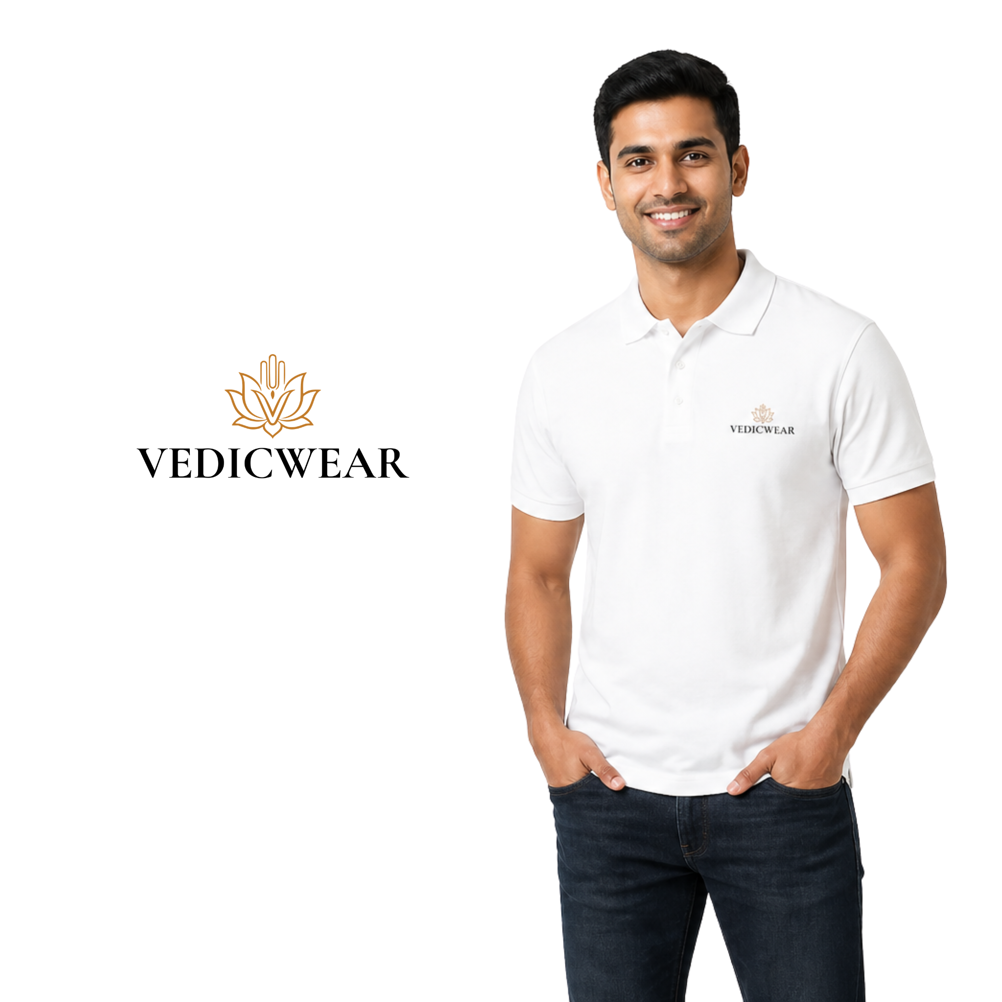 VedicWear Signature Polo T shirt — White